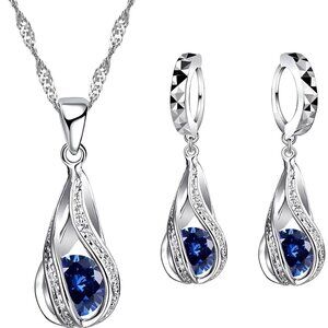 925 Sterling Silver Earrings And Necklace Set Tear Drop Cute Top